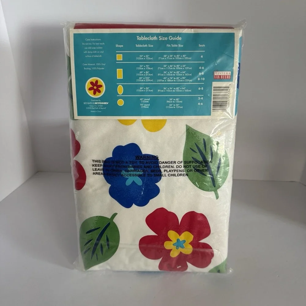 Vtg Beyond Tropical Island Flowers Vinyl Tablecloth 60×102″ Oblong NEW‎ Y2K